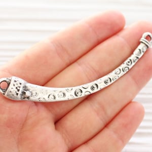 Large necklace bar, large silver connector, metal collar, crescent pendant, tribal connector, silver collar, bar connector, tribal pendant