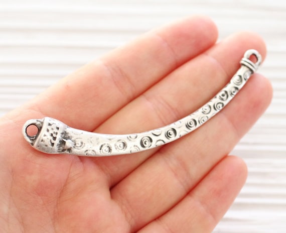 Large necklace bar, large silver connector, metal collar, crescent pendant, tribal connector, silver collar, bar connector, tribal pendant