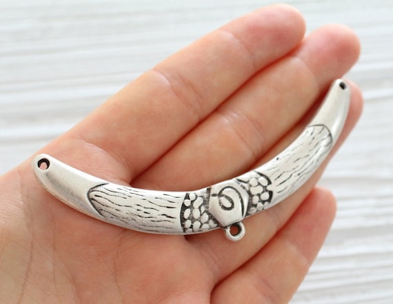 Necklace collar, crescent moon pendant, large metal collar, tribal bar connector, flower silver bar, large crescent connector,focal crescent