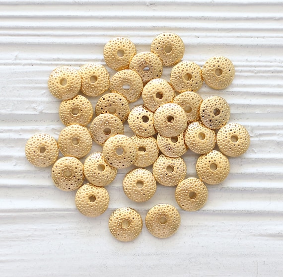 10pc heishi beads gold, rondelle beads gold, hammered, textured, spacer beads gold, disc beads, large hole beads, tube beads, bead spacer