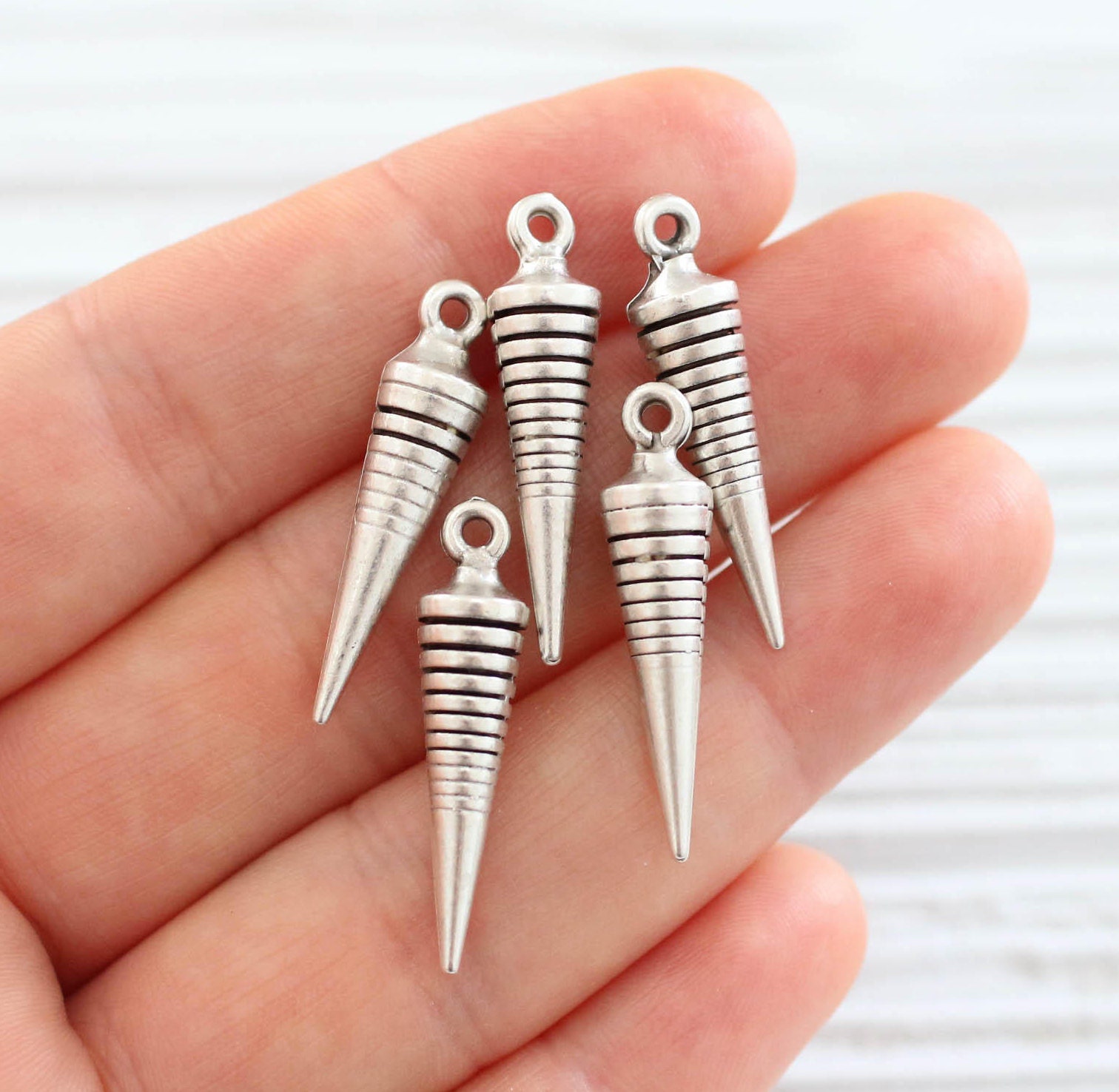 Clearance Spike Beads Spike Charms Rivet Cone Stud (8pcs / 6mm x 11mm / Silver) Heavy Metal Jewelry Gothic Spike Bracelet Spike Necklace CHM1122