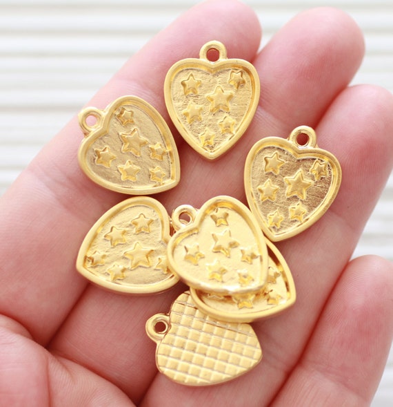 5pc heart charm, gold charms, heart charms for bracelet, heart pendant, heart dangle, earrings charms, heart beads, heart charm gold