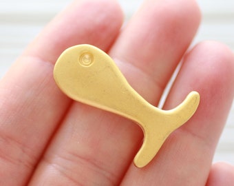 Whale pendant gold, fish pendant gold, dolphin charm, charm for leather necklace, gold charm, animal charm, sea pendant, fish charm