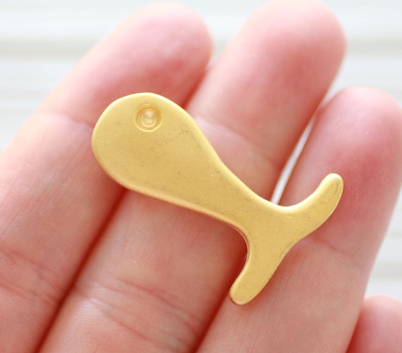 Whale pendant gold, fish pendant gold, dolphin charm, charm for leather necklace, gold charm, animal charm, sea pendant, fish charm