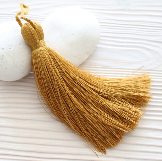 Gold yellow silk tassel, mustard, large tassels, extra thick,tassels for jewelry, chartreuse tassel, mala tassel, golden yellow tassel, N29