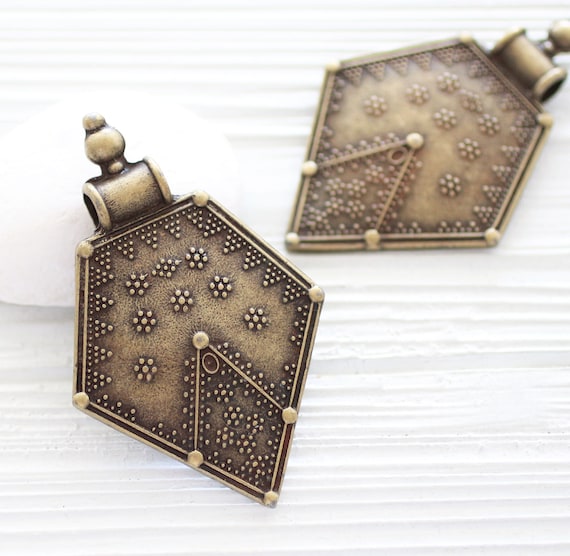 Antique gold large pendant, large hole anchor pendant, contemporary medallion, antique pendant, hammered pendant, boho rustic findings