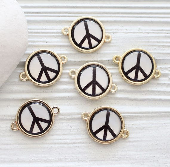 2pc peace charm connector, peace sign pendant, earrings charm, glass round beads, peace beads, bracelet necklace jewelry connector