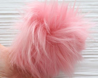 Pink faux fur pom pom, 5" pom poms for hats keychains purses nursery slippers pom poms, beanie pom pom, blush fur pom poms, large pom pom,N7