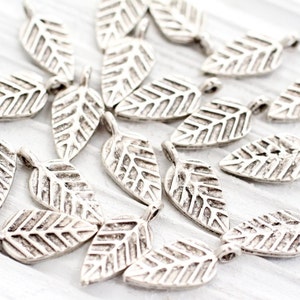 10pc silver leaf charms, rustic charms, leaf, silver leaf, mini charms, leaf charms, bracelet charms, leaf dangle pendant, antique silver