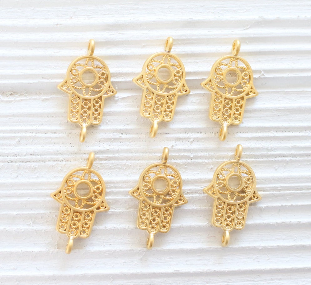 4pc filigree Hamsa charm connector, mini gold connector, mini Hamsa ...