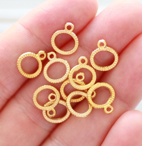 10pc mini ellipse charms, gold charms, gold metal charm, oval beads, bracelet charms, necklace dangles, earrings dangle