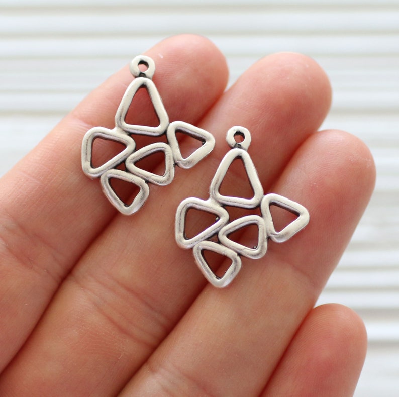 multiple triangle charm earrings dangle rustic abstract charm pendant geometrical necklace charms 2pc large tribal charms silver