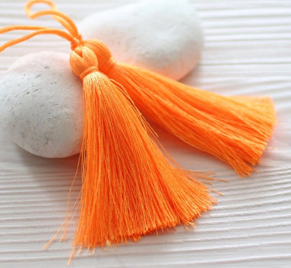 Neon orange silk tassel, orange tassel, large silk tassels, tassels for jewelry, neon tassel, decorative tassels, tangerine tassel, N7