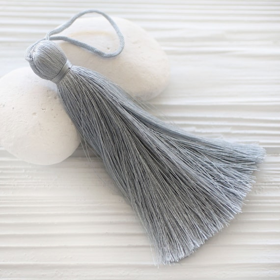 Gray silk tassel, tassel pendant, pillow tassel, grey tassel, knob hanging, mala tassel, purse charm, extra large silk tassel,home decor,N37