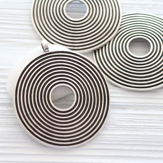 Large spiral pendant, silver medallion, tribal pendant, large medallion, round medallion, large round pendant, large hole pendant, circle