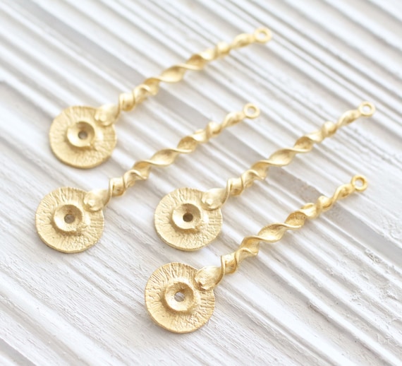 2pc gold spiral pendant, gold stick pendant, gold dangles, earrings components, tribal pendant, dagger, gold pendant, anchor, sea findings