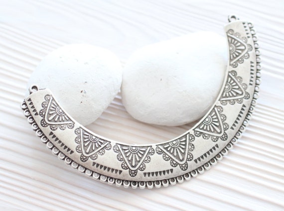 Collar necklace, silver crescent, metal collar, collar pendant, crescent large connector, tribal crescent moon, multi strand connector