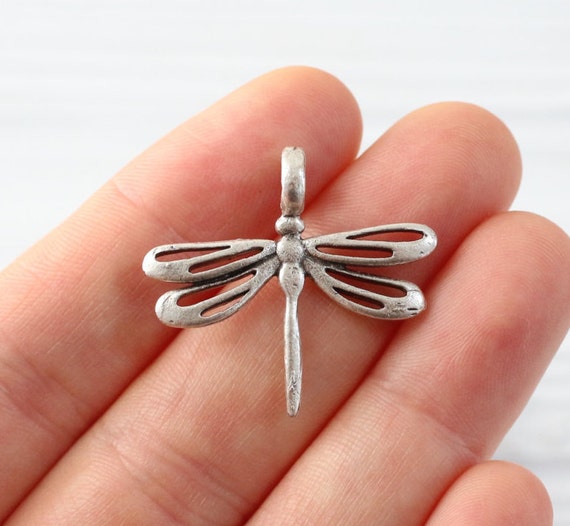 5pc dragonfly charm, dragonfly pendant, large hole earring charms, large dragonfly silver, silver charms, earrings dangle, dragonfly