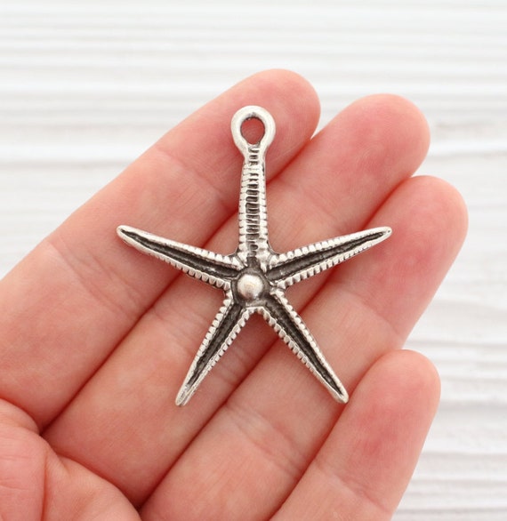 Silver starfish pendant, star pendant, sea pendants, hammered pendant, silver pendants, starfish charm, earring components, star charm, S