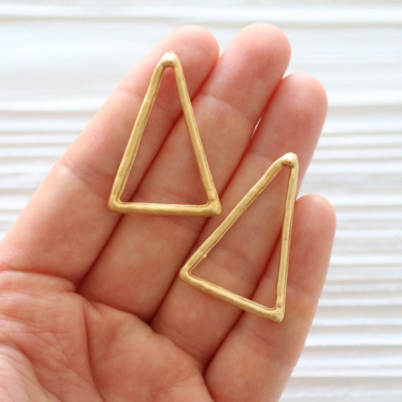 2pc gold triangle pendant, just dangles, large triangle charm, geometric, gold connectors, rustic pendant, earrings dangle, multipurpose