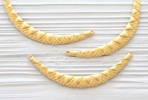Crescent moon pendant gold, large connector,  tribal crescent connector, metal collar, crescent gold, rustic pendant, bar connector