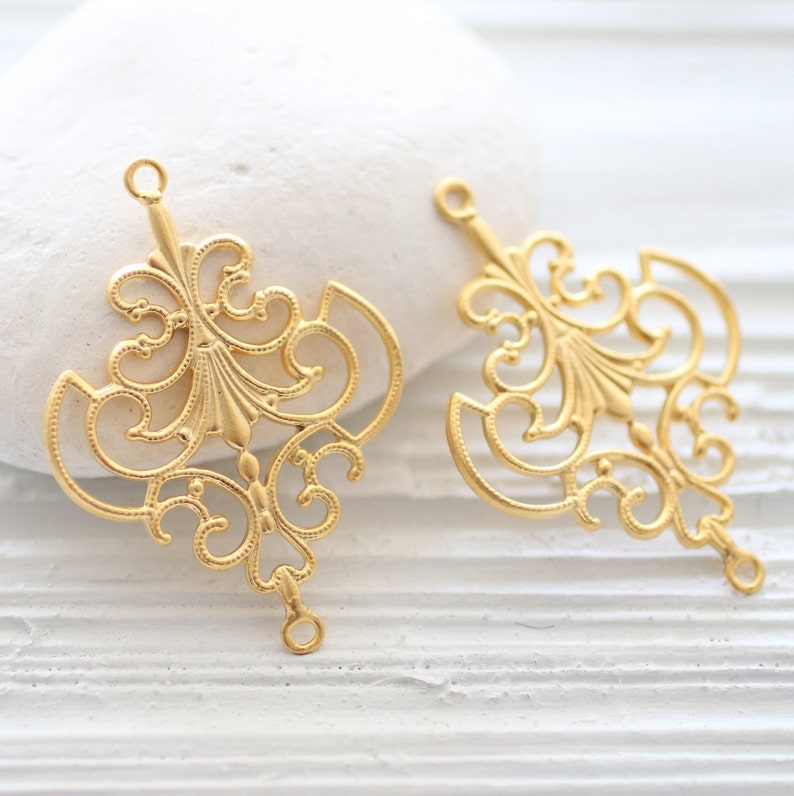 2pc filigree gold pendant, filigree connector, unique filigree findings, jewelry connectors, gold filigree pendant, earrings dangles, charm image 3