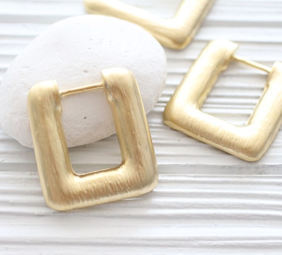 Square pendant gold, rustic pendant, earrings pendant, geometric pendant, textured, hammered metal pendant, large gold pendants