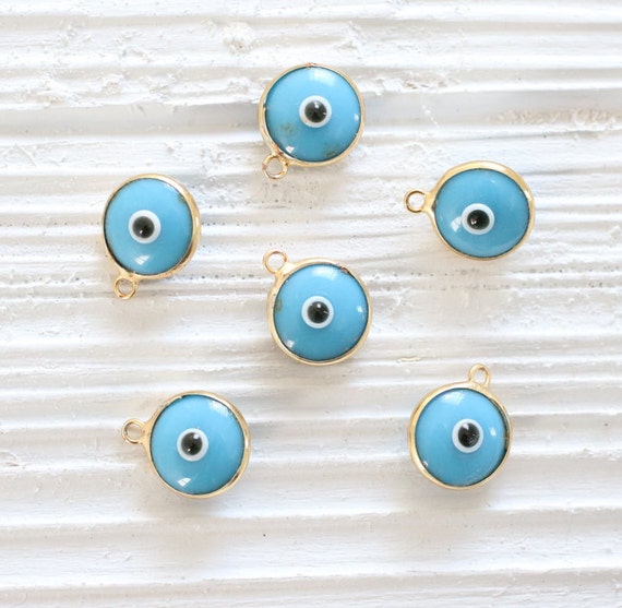 5pc blue evil eye charm,  good luck beads, earrings bracelet evil eye charms, glass beads, turquoise gold evil eye necklace charm pendant