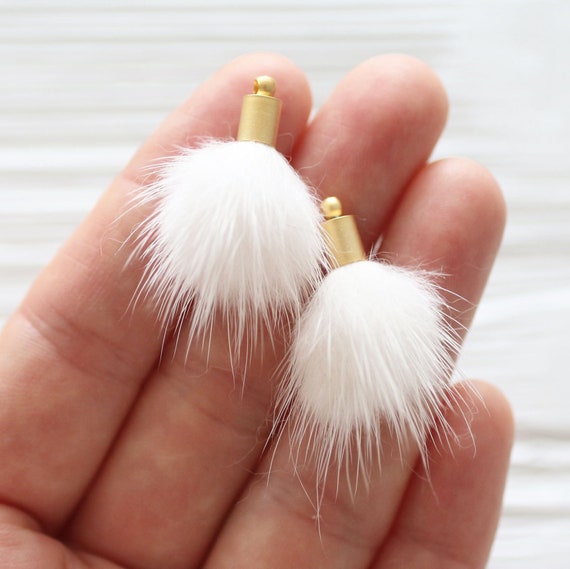 2pc off white pom pom tassel, ivory faux fur pom pom for earrings, pom poms tassels, pom pom keychain tassel, pom poms,purse tassel charm,N2