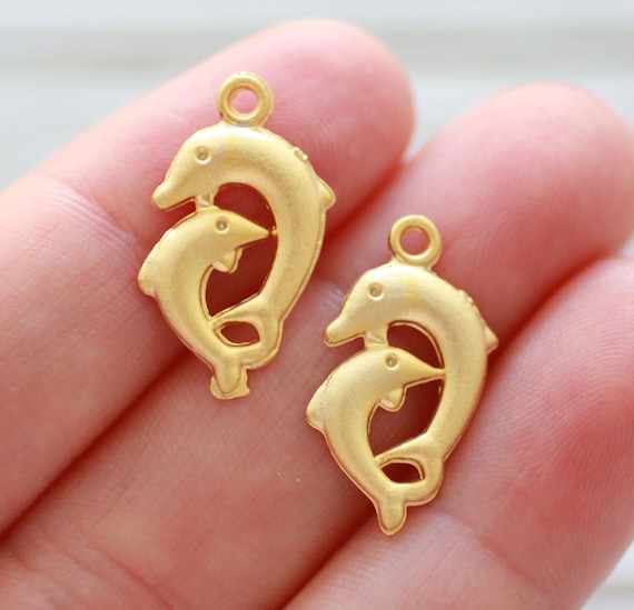 2pc dolphin pendant, dolphin charm gold, fish charm, earrings charms, fish pendant, animal charms, charms for necklaces, necklace charm