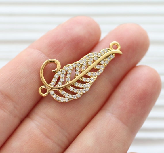 Leaf pave pendant, rhinestone pendant, tree branch pave connector, gold pave charms, rhinestone findings, earrings dangle,necklace charms