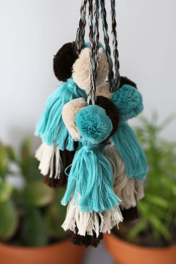 Turquoise pom pom tassel, purse charm, beige blue pom poms tassel bag charm, keychains pom pom tassel, knob decorative pom poms,wall hanging