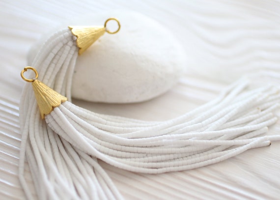 White beaded tassel, long tassel, bead tassel, tassel pendant, earring tassel, large tassel, tribal tassel, ethnic tassel,decorative tassels