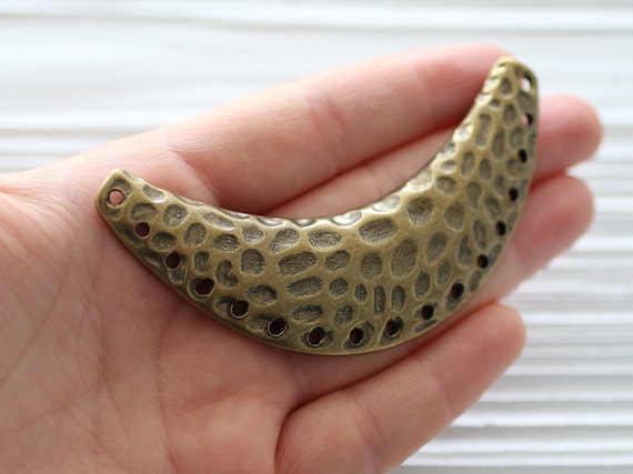 Antique gold collar pendant connector, multi strand crescent pendant, hammered pendant, tribal crescent, crescent connector, antique gold