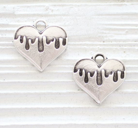 2pc heart charms silver, necklace charms silver, heart charms for bracelet, heart pendant with heartbeats, heart dangle, earrings charms