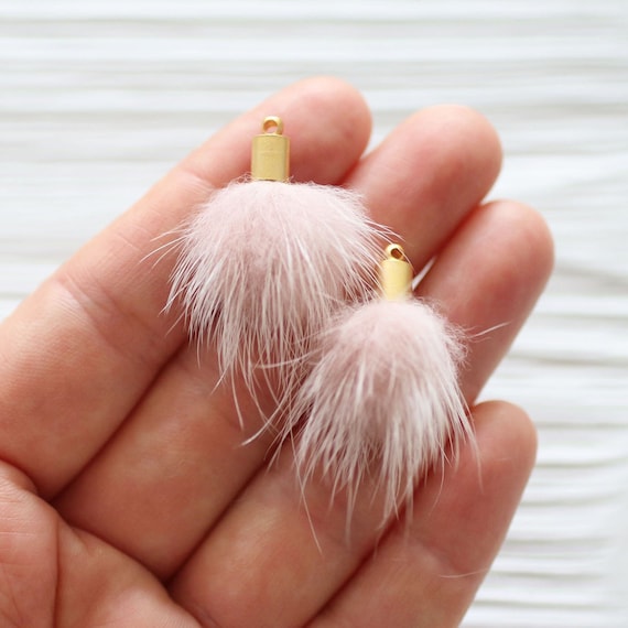 2pc pink faux fur pom poms tassels for earrings, baby pink pom pom tassel, pom pom keychain tassel, purse jewelry necklace tassel charm, N35