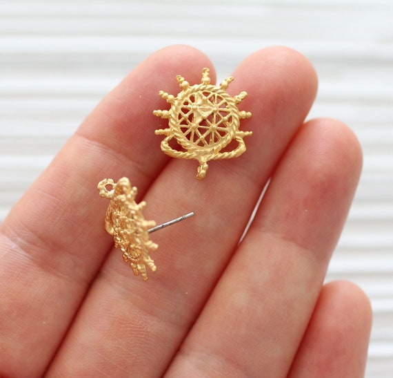 2pc 24K gold plated earrings stud set, earring studs gold, tribal stud earrings, studs set, studs with loop for charms tassels, gold studs