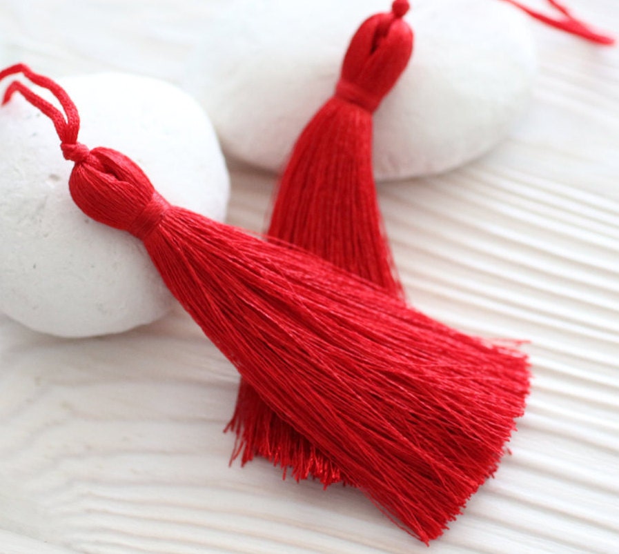 Extra Large Thick Raspberry Red Thread Tassels - Gold Metallic Band - 4.4  inches - 113mm - 1 pc