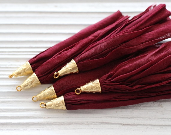 Burgundy sari silk tassel, long silk tassel, burgundy tassel, gold cap sari silk tassel, maroon silk tassel, jewelry necklace tassel, N59