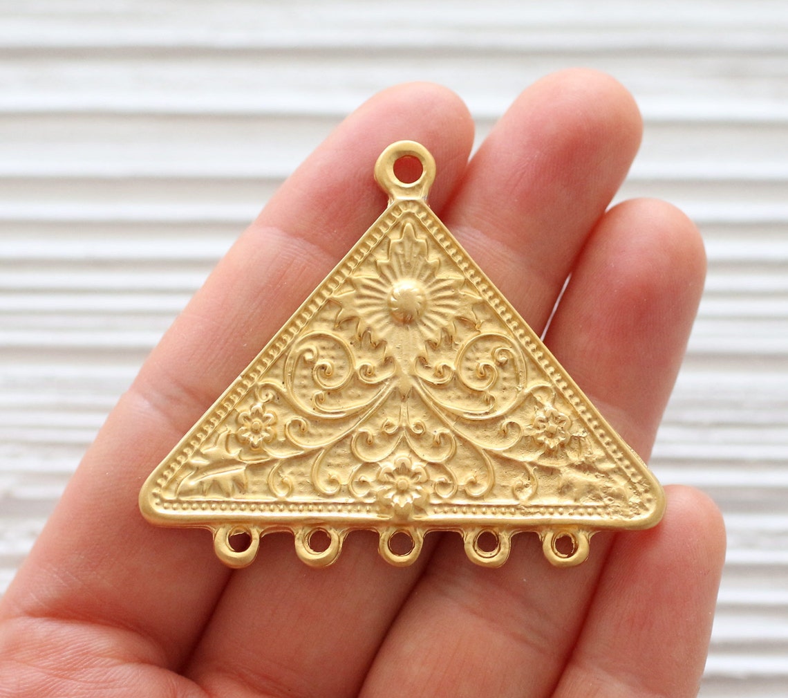 Triangle tribal gold pendant connector large gold pendant Etsy