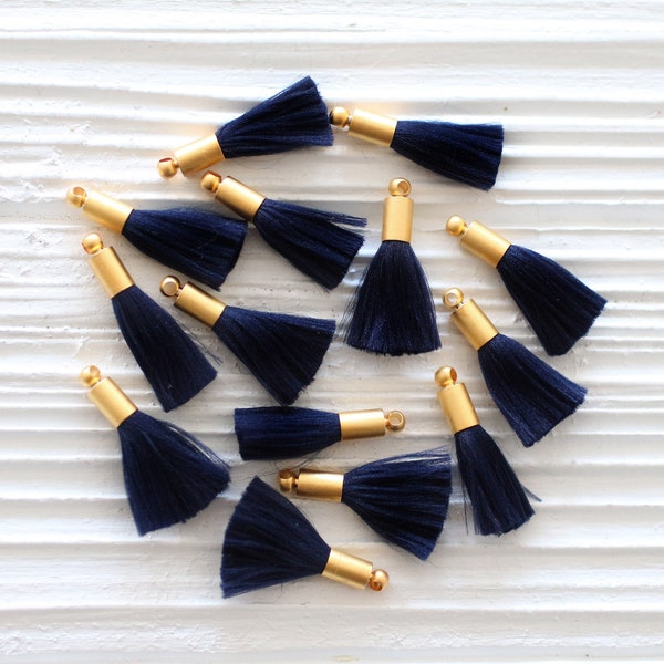 2pc mini navy tassel, earrings tassels, mini tassels, tassel pendant, gold cap tassel, navy blue tassel, short, necklace tassel, dangles,N17