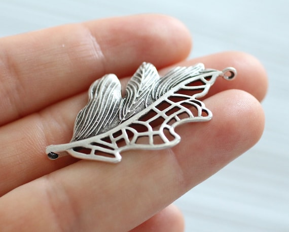 Silver filigree leaf connector pendant, silver leaf, large silver connectors, leaf, filigree leaf, silver leaf pendant, filigree findings