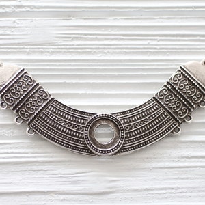 Silver collar necklace, tribal crescent, large metal collar, collar pendant, multi strand silver crescent connector, crescent moon with bail image 3