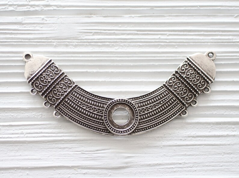 Silver collar necklace, tribal crescent, large metal collar, collar pendant, multi strand silver crescent connector, crescent moon with bail image 3