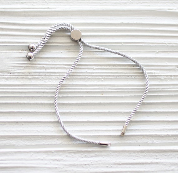 Adjustable light gray cord bracelet, DIY bracelet blank, grey semi-ready cord bracelet with silver stopper, friendship bracelet woven, N12