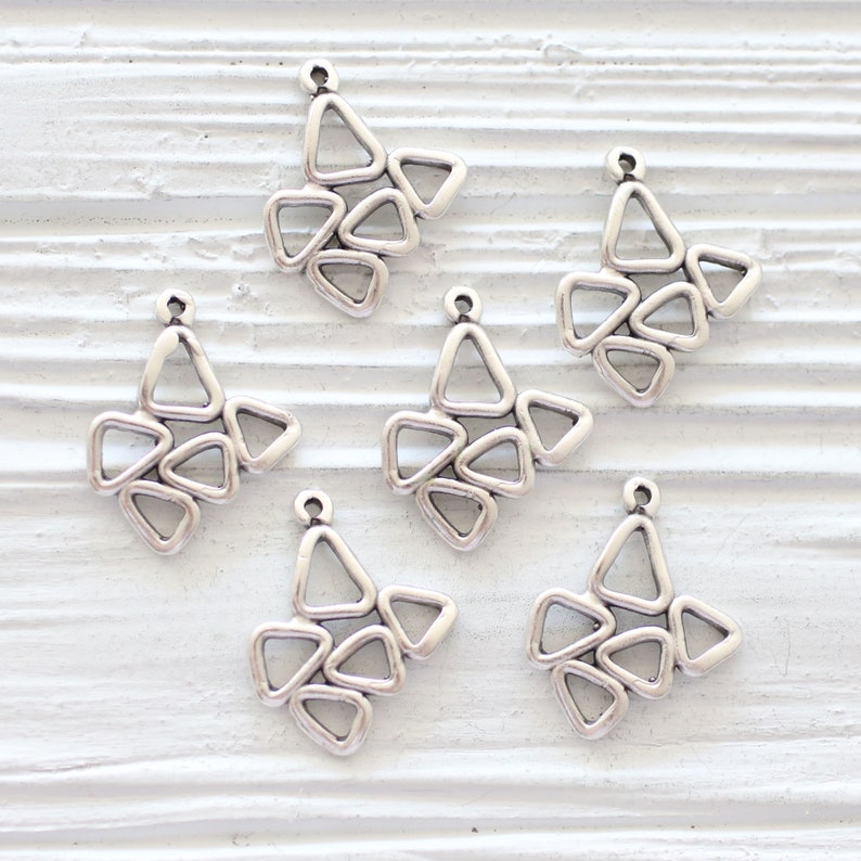 multiple triangle charm earrings dangle rustic abstract charm pendant geometrical necklace charms 2pc large tribal charms silver