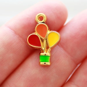 Balloon charm, hot air balloon mini pendant, flying balloons, enamel findings, earrings, necklace, bracelet dangle charm