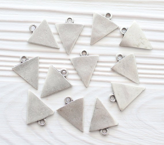 5pc silver triangle charm, earring charms, just dangles, metal charms, triangle necklace charms, bracelet charms, flat charms, rustic