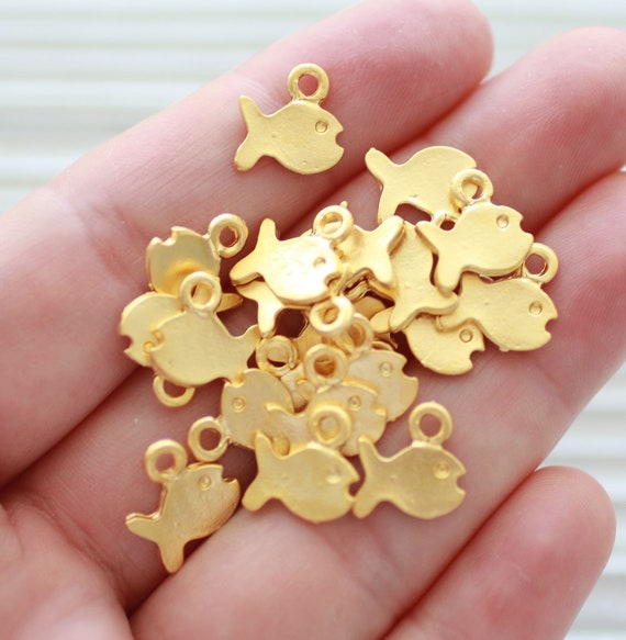 10pc fish charm gold, fish pendant mini, earring charm gold, earrings dangle, necklace charm, bracelet charms, animal charms, sea charms