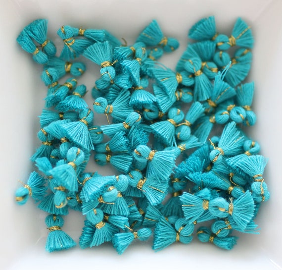 10pc teal tassel charms mini, bracelet tassel, charm tassel, earrings tassel, tassels, tiny jewelry tassels, necklace tassel, teal, N1